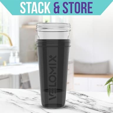 VELOMIX -2 Pack- 28 oz Protein Shaker Bottles for Protein Mixes - 2x Wire Whisk | Leak Proof Shaker Cups for Protein Shakes | Protein Shaker Bottle Pack (Black/Transparent) - Image 7