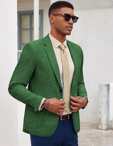 COOFANDY Men Linen Summer Blazer Stylish Regular Fit Linen Sportcoat Business Work Suit Jacket Green - Image 3