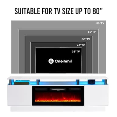 oneinmil Fireplace TV Stand with 36" Electric Fireplace,LED Light Entertainment Center,2 Tier TV Console Stand for TVs Up to 80",Fireplace for The Living Room TV Stand,White - Image 6