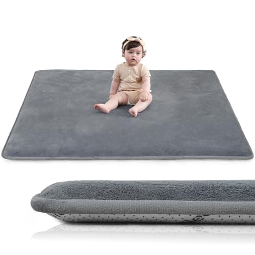 Huloo Sleep Baby Play Mat for Floor,1.3" Thick Elasti-Foam 50"×50" Playpen Mat for Tummy Time,Water Repellent Soft Coral Velvet for Toddler,Infant,Kids,Non-Slip Backing Safe for Crawling(Dark Grey) - Image 1