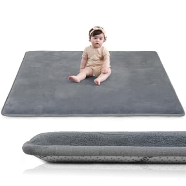 Huloo Sleep Baby Play Mat for Floor,1.3" Thick Elasti-Foam 50"×50" Playpen Mat for Tummy Time,Water Repellent Soft Coral Velvet for Toddler,Infant,Kids,Non-Slip Backing Safe for Crawling(Dark Grey) - Image 1
