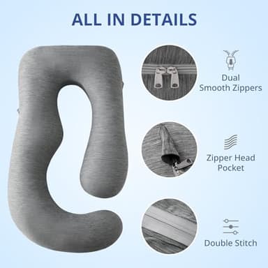 Sasttie Cooling Pregnancy Pillow Cover, 57-inch U Shaped Pregnancy Pillow Case, Fits 55 to 57 Inch Maternity Pillow, Grey (No Pillow Insert) - Image 3