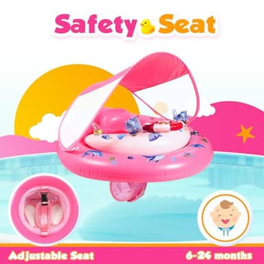 Baby Pool Float with Canopy UPF50+ Sun Protection, Inflatable Kids Pool Floats with Toy Play Console for Baby 6-36 Months, Infant Swimming Float with Adjustable Safety Seat for Boys Girls - Image 4