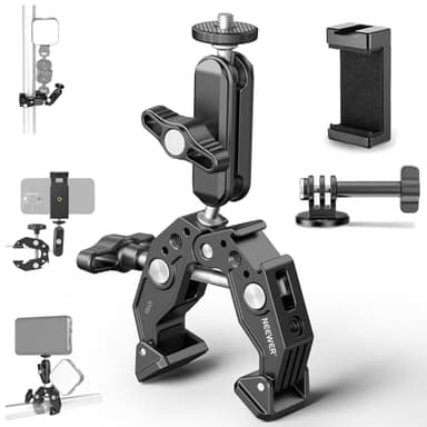 NEEWER Super Clamp with 3" Dual Ballhead Magic Arm, Cold Shoe, 1/4" Threads, Phone/Action Camera Mount Adapter for Desk Tripod Tube Crossbar Gimbal Rods Compatible with SmallRig GoPro DJI, ST83 - Image 1