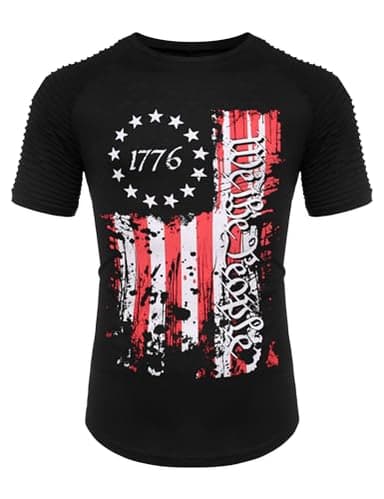 COOFANDY Mens Crew Neck T-Shirt Short Sleeve Summer Tshirt American Flag 1776 Tee - Image 3