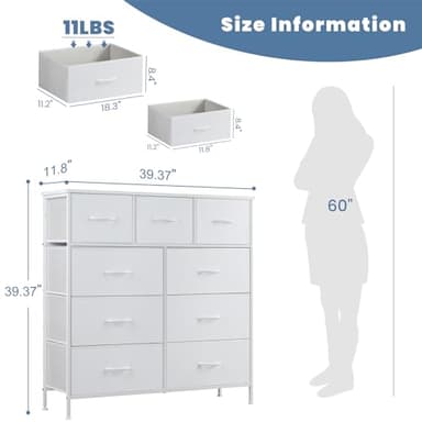 DUMOS Dresser for Bedroom, Storage Organizer with 9 Drawers, Chest of Drawers with Fabric Bins, Sturdy Metal Frame, Wood Tabletop for Guest Room, Closet, Entryway, Nursery - Image 3