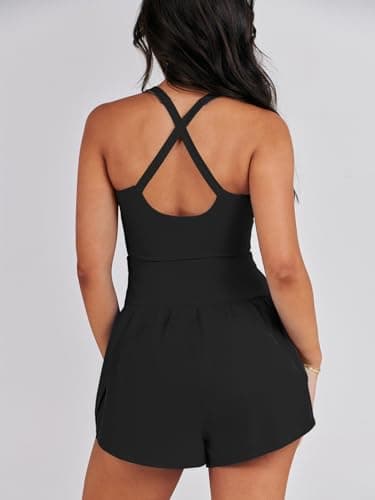 Caracilia Women's Workout Athletic Romper Summer Sets Short Jumpsuits Onesie Running Outfits Exercise Gym 2025 Trendy Clothes Black S - Image 4