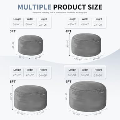Homguava 3FT Bean Bag Chair: 3' Bean Bags with Memory Foam Filled, Large Beanbag Chairs Soft Sofa with Dutch Velvet Cover-Grey - Image 2