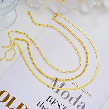 Dodder Gold Layered Necklaces for Women, 14K Gold Plated Dainty Chain Choker Stack, Herringbone Necklaces Set Jewelry for Women - Image 5
