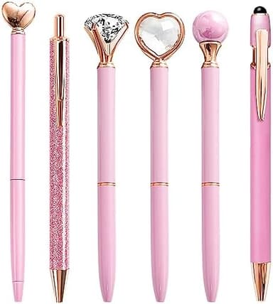 Pink Pens for Women, 6 Pcs Cute Pens Ballpoint Pen Bulk, 1.0mm Medium Point Black Ink, Office and School Supplies Fancy Nice Pen Gifts for Girls Nurse Teacher (Pink - Image 2