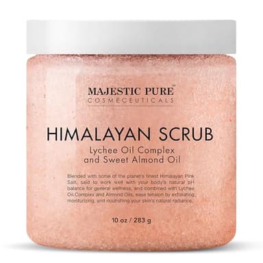 MAJESTIC PURE Himalayan Salt Body Scrub with Lychee Oil, Exfoliating Salt Scrub to Exfoliate & Moisturize Skin, Deep Cleansing - 10 oz - Image 1