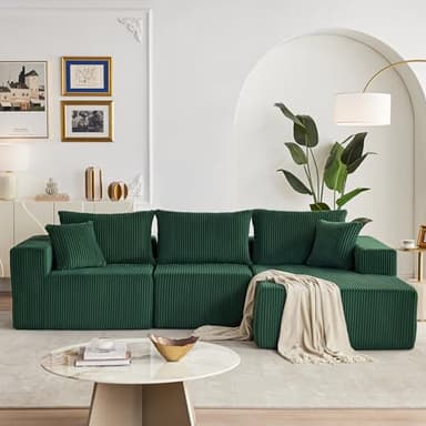 Weture 108” Modular Sectional Sofa, Cloud Sectional Couch with Deep Seat, Modern Modular L-Shape Sofa with Chaise,Upholstered Couches for Living Room Bedroom (Corduroy, Green) - Image 2