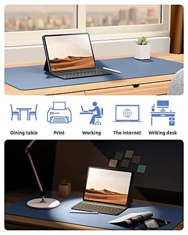 YSAGi Leather Desk Protector, Office Mat, Large Mouse Mat, Non-Slip PU Leather Blotter, Laptop Desk, Waterproof Writing Pad for Office and Home (Blue, 23.6" x 13.8") - Image 6