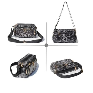 Women Fashion Tote Crossbody Handbags for Women Multi Pockets Shoulder Bag Nylon Travel Purse (Black Leopard) - Image 6