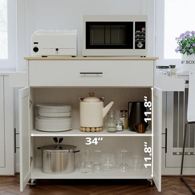 IRONCK Rolling Kitchen Island Table on Wheels with Drop Leaf, Storage Cabinet, Drawer, Spice/Towel Rack, Kitchen Cart, 47.25" Wide White - Image 3