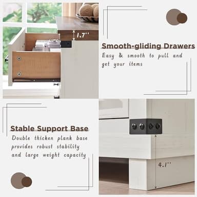 Farmhouse 6 Drawers Dresser for Bedroom, Wood Large Chest of Drawers with Thick Plank Styling, Rustic Closet Dresser for Bedroom or Living Room, Antique White - Image 6