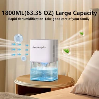 Dehumidifier 1800ML 63OZ Small Dehumidifier for Home 230 Ft² Safety Dehumidifiers Adjustable 10 Color Lights 5 Timers 3 Setting Modes Auto Shut Off Protection Low Noise For Bedroom Bathroom - Image 2