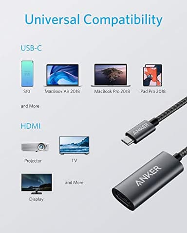 Anker USB C to HDMI Adapter (4K@60Hz), 310 USB-C Adapter (4K HDMI), for MacBook Pro, MacBook Air, iPad Pro, Pixelbook, XPS, Galaxy, and More(Compatible with Thunderbolt 3 Ports) - Image 4