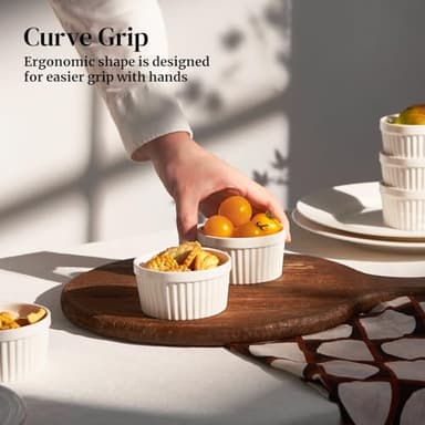 DOWAN Ramekins 4 oz Oven Safe for Creme Brulee Souffle, Porcelain Custard Cups Ramiken for Baking, Small Bowls Dipping Sauce Dish Classic Style, Set of 6, Soft White - Image 2