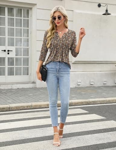 FreshNight Womens 3/4 Sleeve Tops and Blouses Women V Neck T Shirt Womens Summer Tops Casual Trendy Top for Women 2025 XL - Image 4