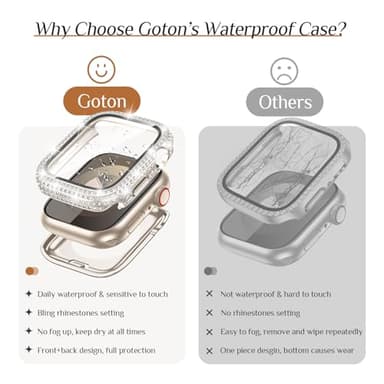 Goton 45mm Waterproof Bling Case for Apple Watch Screen Protector Series 9/8/7 45 mm, Sparkling PC Front Bumper & Hollow Back for iWatch Cover, Splash-Resistant, Easy Install - Image 4