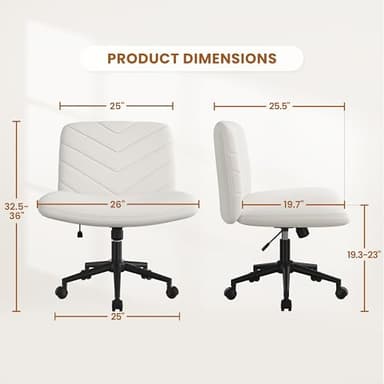 Yaheetech Wide Criss Cross Legged Office Desk Chair with No Wheels, Vanity Comfy Swivel Computer Chairs for Home Office Reading Makeup, Beige - Image 2