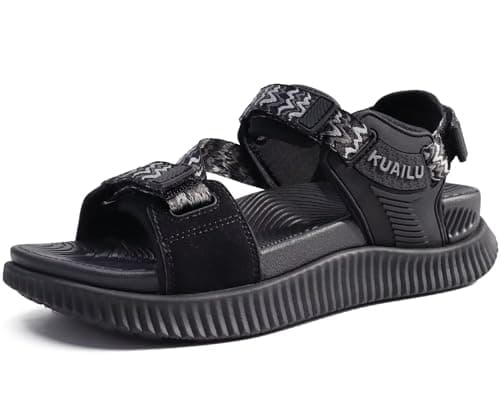 KuaiLu Walking Orthopedic Sandals Womens Comfortable Arch Support Hiking Sandles Plantar Fasciitis Athletic Sport Recovery Cushion Summer Travel Outdoor Open Toe Water Shoes Black Size 7.5 - Image 1
