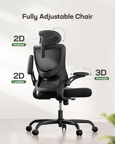 Marsail Ergonomic Office Chair: Office Computer Desk Chair with High Back Mesh and Adjustable Lumbar Support Rolling Work Swivel Task Chairs with Wheel 3D Armrests and Headrest - Image 3