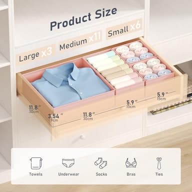 DIMJ Drawer Organizer Clothes 20 Pack - Foldable Baby Organizers and Storage & Dresser Organizer for Bedroom, Closet - Nursery Organization Dresser Dividers for underwear, Sock,Bra, Belt, Tie, Pink - Image 3