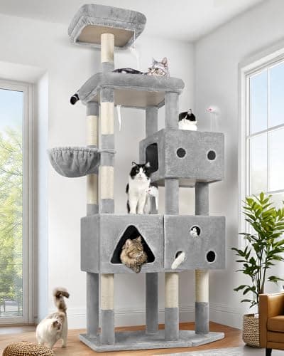 Globlazer Extra Large Cat Tower, 81-inch Tall Cat Tree for Big Cats 20 lbs, XXL Heavy Duty Cat Scratching Tower for Indoor Adult Cats with 3 Cat Condos, 8 Scratching Posts, F81, Light Grey - Image 1