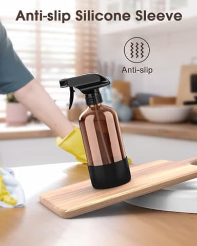 Bontip Glass Spray Bottle with Silicone Sleeve Protection, Amber Glass Spray Bottle Set for Window Cleaner Aromatherapy Facial Hydration Watering Flowers Hair Care 2 Pack/16 oz (Black & Brown) - Image 5