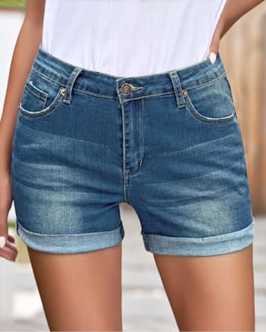 LookbookStore Denim Jean Shorts for Women Summer High Waisted Short Jeans Cuffed Casual Denim Shorts Vintage Medium Blue Size Large - Image 2