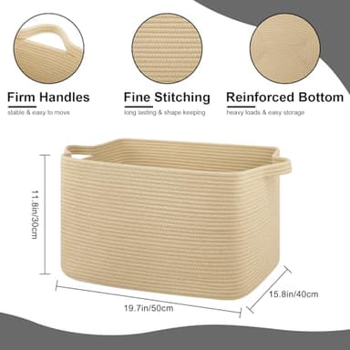 OIASKET Large Blanket Basket, Jute Blanket Storage Living Room, Rectangle Woven Baskets for Storage Toys, Towels, Diry Clothes Organizer Bins (Jute) - Image 3