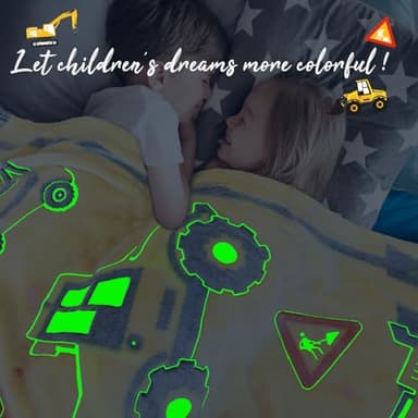 REXEO Glow in The Dark Truck Blanket for Kids - Cute Soft Excavators Fleece Construction Toddler Boy Blanket - Birthday Gifts - Image 2