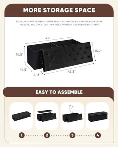 B FSOBEIIALEO Storage Ottoman Bench, Folding Tufted Ottomans with Storage, Extra Large 140L Footrest Bench for Bedroom, Luxury Velvet Fabric 43 Inches Black - Image 3