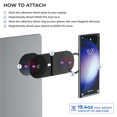 Rolling Square Edge Pro Core - Magnetic Mount Phone Holder Stand for Computers and Tablets | Secure Metal Plate Adhesive or Standalone Mode Compatible with MagSafe, Qi, and Non-MagSafe Devices, Black - Image 5