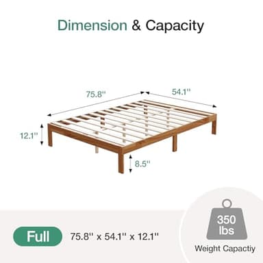 Novilla 12 Inch Wooden Full Size Bed Frame, Classic Solid Wood Platform Bed Frame Full Size, Sturdy Wood Slat Support, No Box Spring Needed, Easy Assembly - Image 2