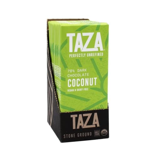 Taza Chocolate Organic Amaze Bar 70% Stone Ground, Coconut, 2.5 Ounce (10 Count), Vegan - Image 1