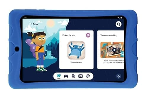 onn. 8-inch Kids Tablet, 2.0 GHz Quad-Core, 32GB Storage, 2GB RAM, 8" (1280 x 800) Touchscreen, Android 12, Charcoal - with Blue Rubberized Case (Renewed) - Image 1
