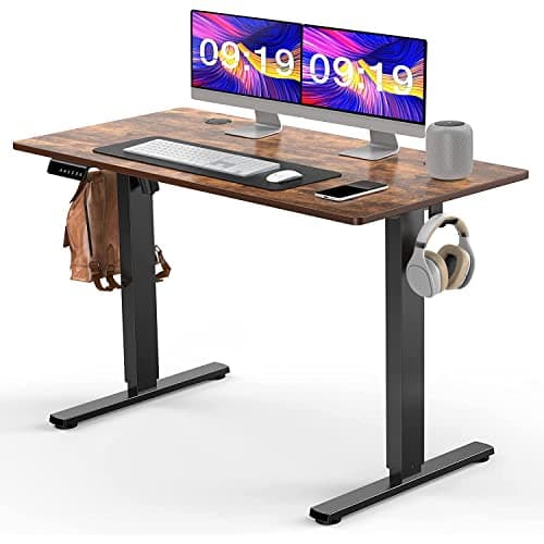 SMUG Standing Desk, 40 x 24 in Electric Height Adjustable Computer Desk Home Office Desks Sit Stand up Desk Computer Table with Memory Controller/Headphone Hook, Rustic Brown - Image 1