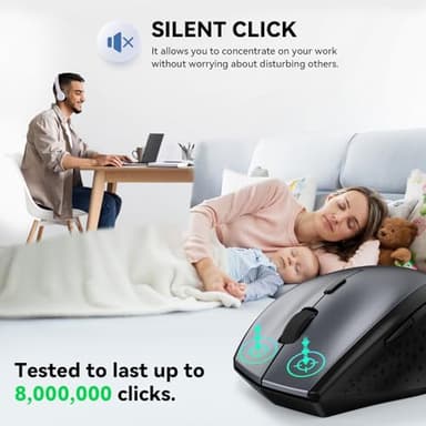TECKNET Wireless Mouse, 2.4G USB Computer Mouse with 6-Level Adjustable 4800 DPI, Silent Quiet Click,30 Months Battery, Ergonomic Grips, 6 Buttons Portable for PC, Chromebook, Mac - Grey - Image 3