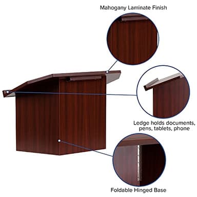 Flash Furniture Mysta Portable Tabletop Lectern with Hinged Foldable Base and Slanted Tabletop in Mahogany - Image 7