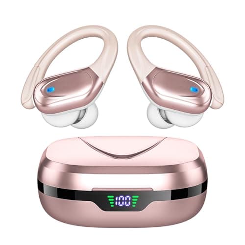 Bcaikair Wireless Earbuds, Sports Bluetooth Headphones, Ear Buds with 80hr Playtime, Noise Canceling, LED Power Display, IPX7 Waterproof Earphones for Workout/Running Rose Gold - Image 1