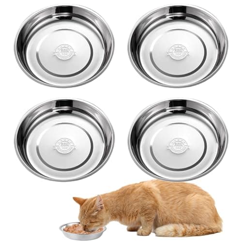Stainless Steel Cat Bowls, 6.2'' Cat Food Bowls Relief Whisker Fatigue Shallow Cat Food Dish Metal Cat Bowl Basic Cat Bowls (4 Sets)