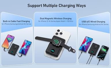 Magnetic Portable Charger for iPhone with Built-in Cables, 6-in-1 10800mAh Power Bank with iWatch Charger & LCD Display,25W PD Fast Charging Battery Pack for Magsafe,iPhone 16/15/14/13/12,Apple Watch - Image 8