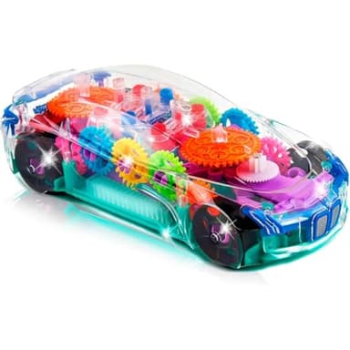 ArtCreativity Light Up Transparent Sensory Car Toy for Kids, 1PC, Bump and Go Toy Car with Colorful Moving Gears, Music, and LED Effects, Easter Toys for Toddlers, Great Birthday Gift Idea - Image 1