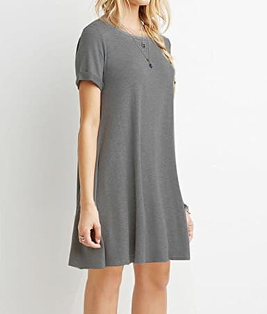 MOLERANI Women's Casual Plain Simple T-Shirt Loose Dress(Gray,M) - Image 3
