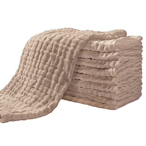 Yoofoss Muslin Burp Cloths for Baby 10 Pack 100% Organic Cotton Baby Washcloths for Boys Girls Large 20''X10'' Super Soft and Absorbent Brown - Image 1