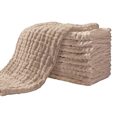 Yoofoss Muslin Burp Cloths for Baby 10 Pack 100% Organic Cotton Baby Washcloths for Boys Girls Large 20''X10'' Super Soft and Absorbent Brown - Image 1