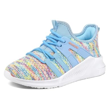 RUNSIDE Girls Tennis Shoes Lightweight Sports Kids Sneakers Lace-up for Running/Walking, Toddler/Little Kid/Big Kid Rainbow Blue - Image 1